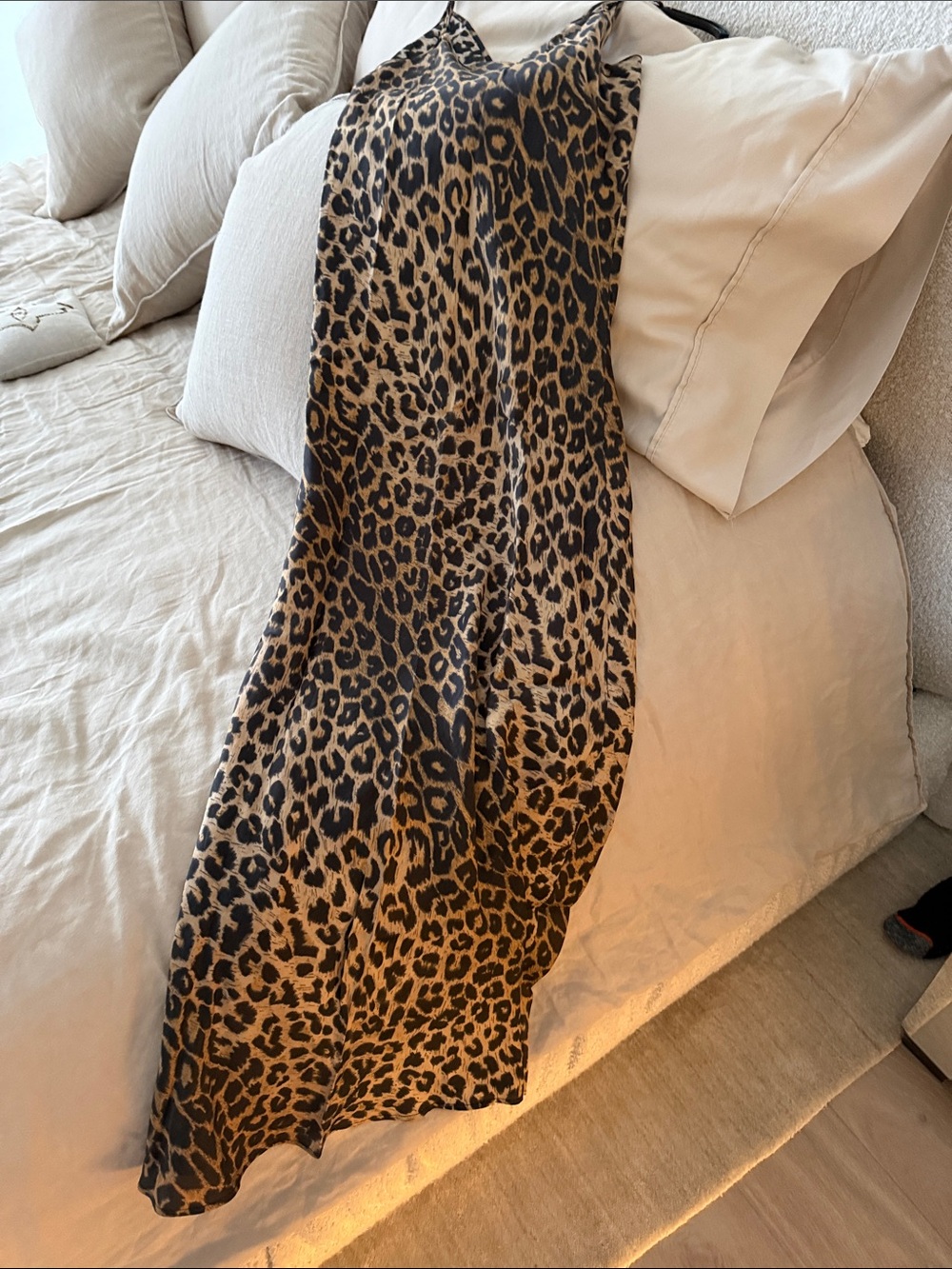 AllSaints Leopard-Print Slip Dress in Black and Tan - Picture 1 of 5